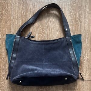 Tignanello blue & teal two tone genuine suede shoulder bag/purse
